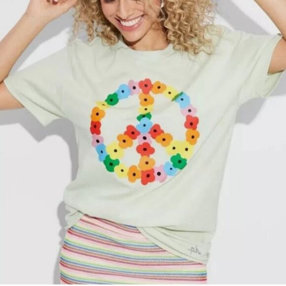Pride Target Phluid Project Green Floral Peace Sign Adult Graphic Tee XS NWT - Picture 1 of 6